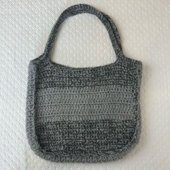 Handmade Vintage Crochet Knit Granny Shoulder Hand Bag Purse Grey Grannycore - Picture 7 of 7